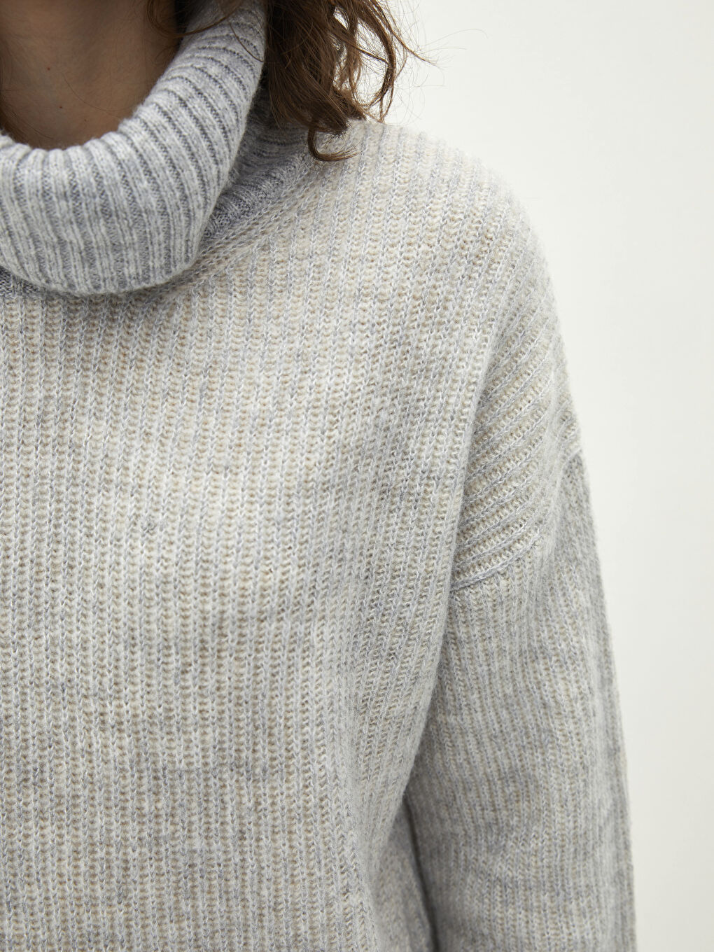 Пуловер с висока яка, плетено на дупки, дълъг ръкав, трикотаж за жени-3