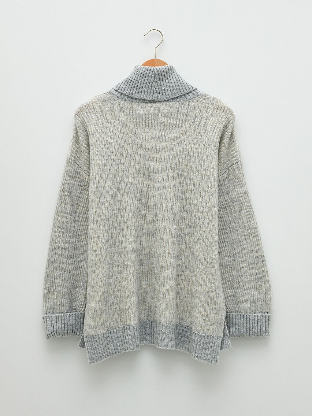 Пуловер с висока яка, плетено на дупки, дълъг ръкав, трикотаж за жени-6