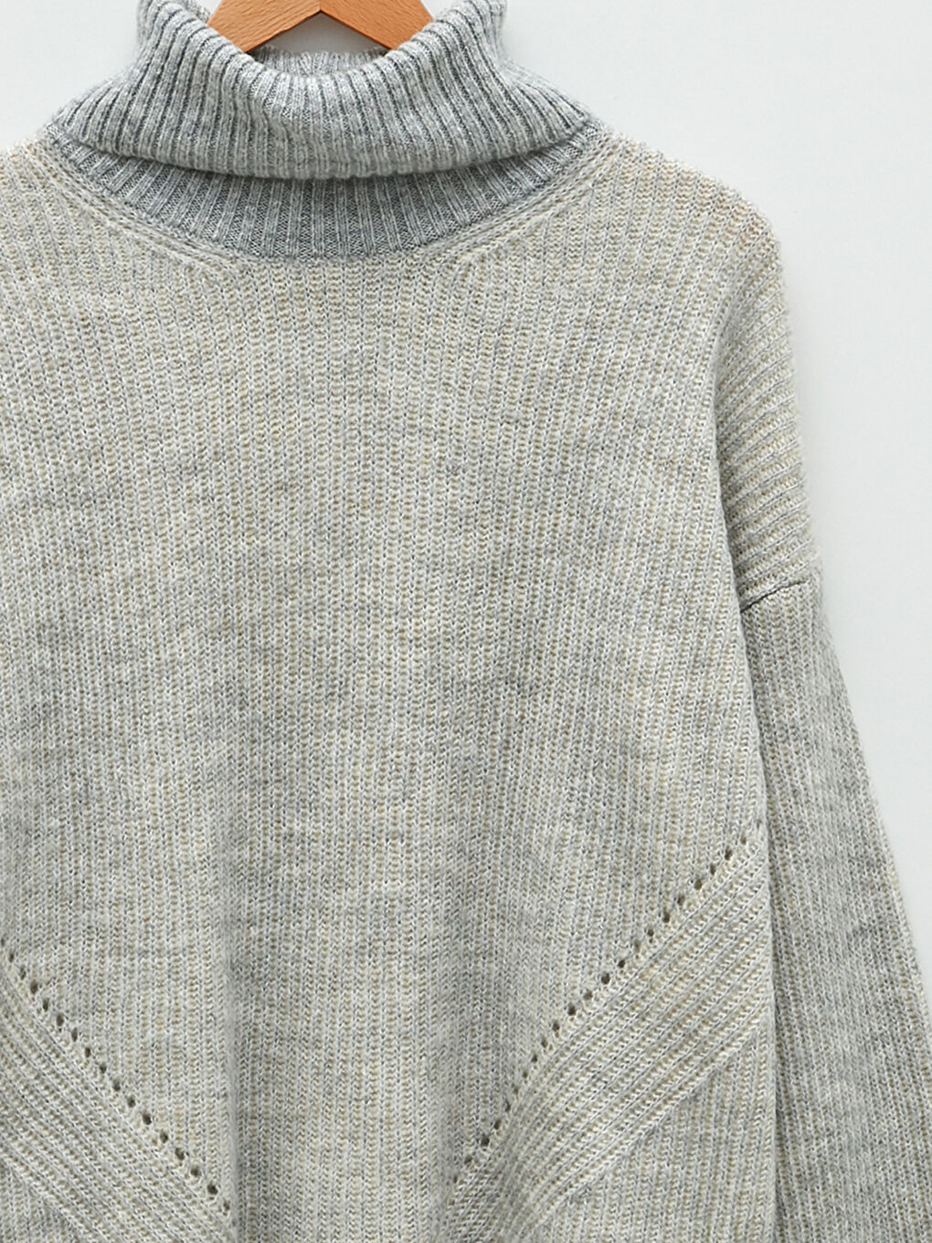 Пуловер с висока яка, плетено на дупки, дълъг ръкав, трикотаж за жени-7