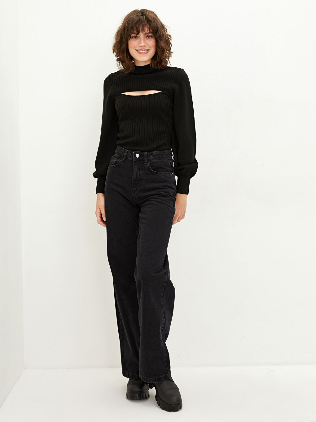 Әйелдерге арналған биік жағалы трикотаж жемпір-3