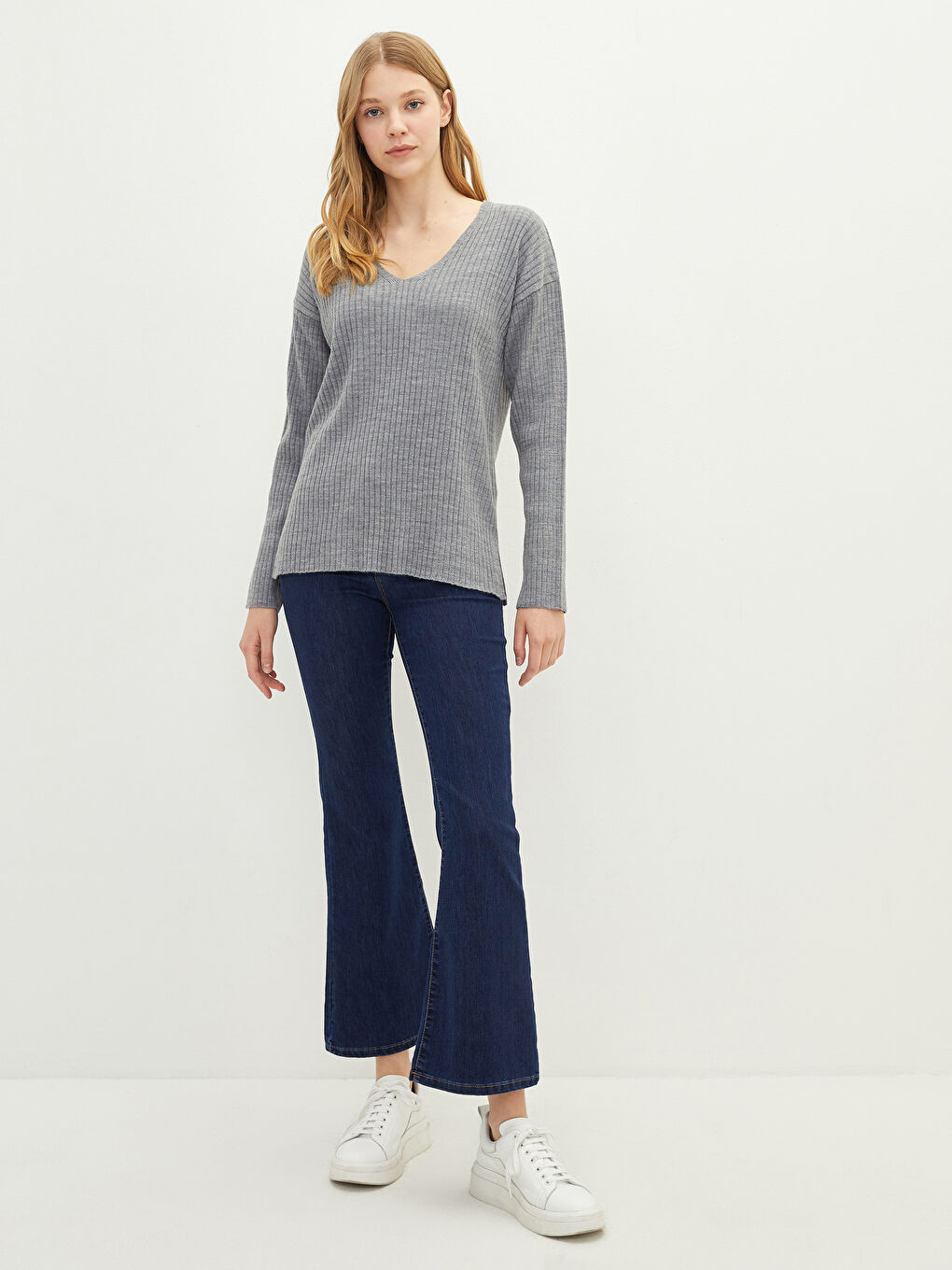 LCW Vision V Neck Plain Long Sleeve Women's Knitwear Sweater -W1JG63Z8-D5D