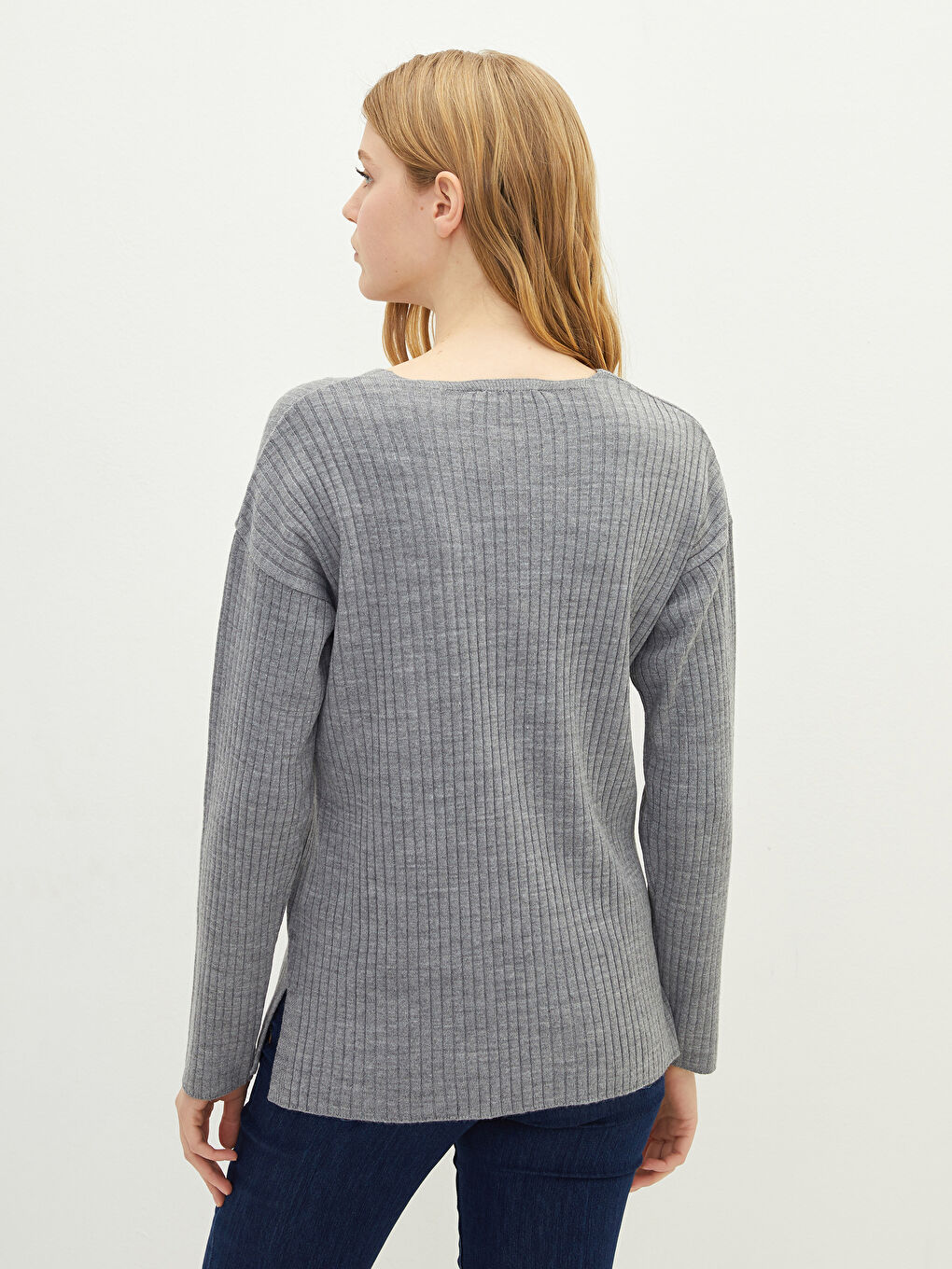 LCW Vision V Neck Plain Long Sleeve Women's Knitwear Sweater -W1JG63Z8-D5D