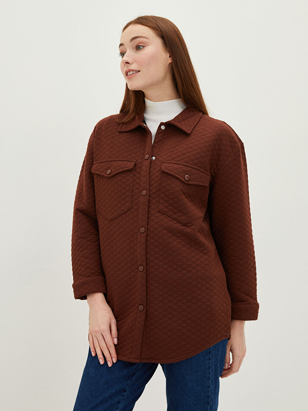 LCW Modest Quilted Patterned Long Sleeve Women's Shirt Tunic -W1JG64Z8-RXF