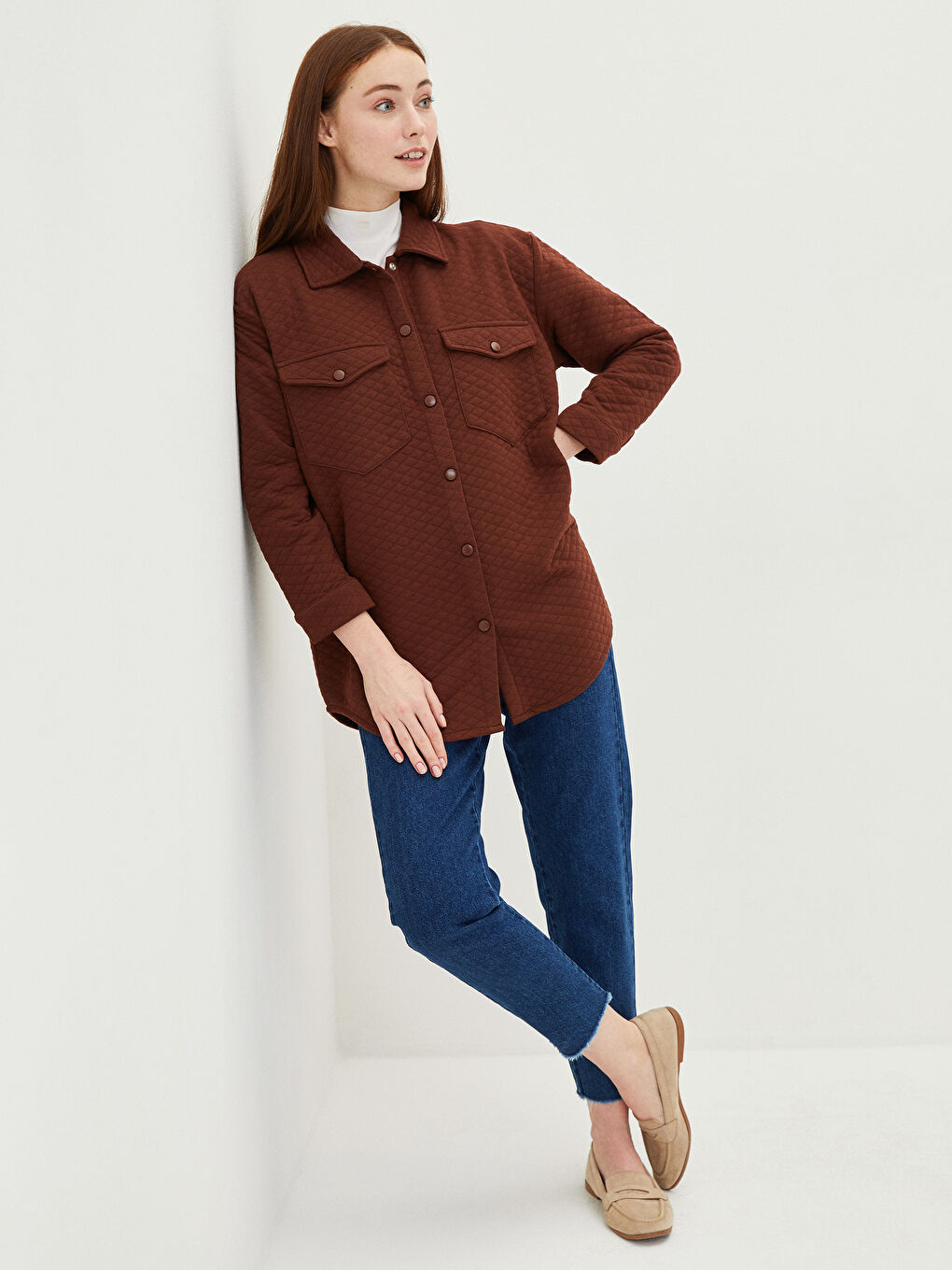 LCW Modest Quilted Patterned Long Sleeve Women's Shirt Tunic -W1JG64Z8-RXF