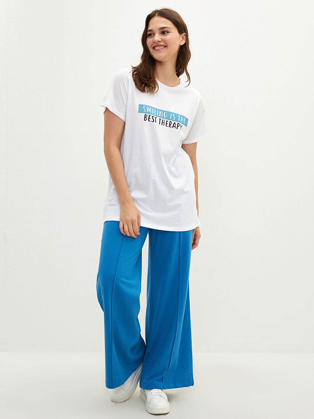 Grande Taille Tunique pour Femmes en Coton à Col Rond avec Slogan Imprimé et Manches Courtes-7