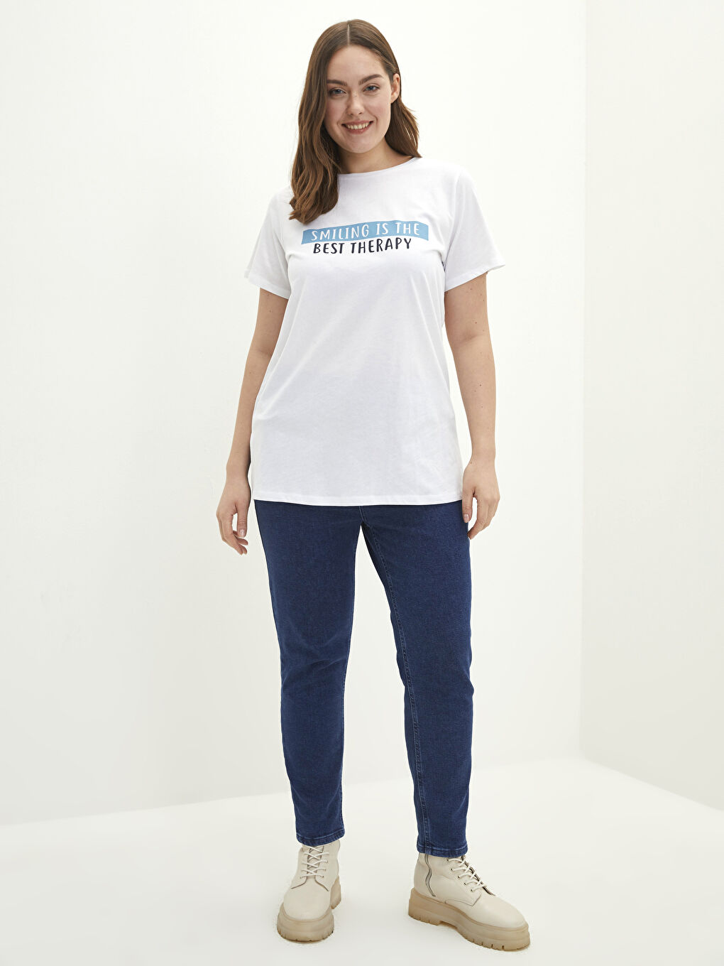 Grande Taille Tunique pour Femmes en Coton à Col Rond avec Slogan Imprimé et Manches Courtes-4