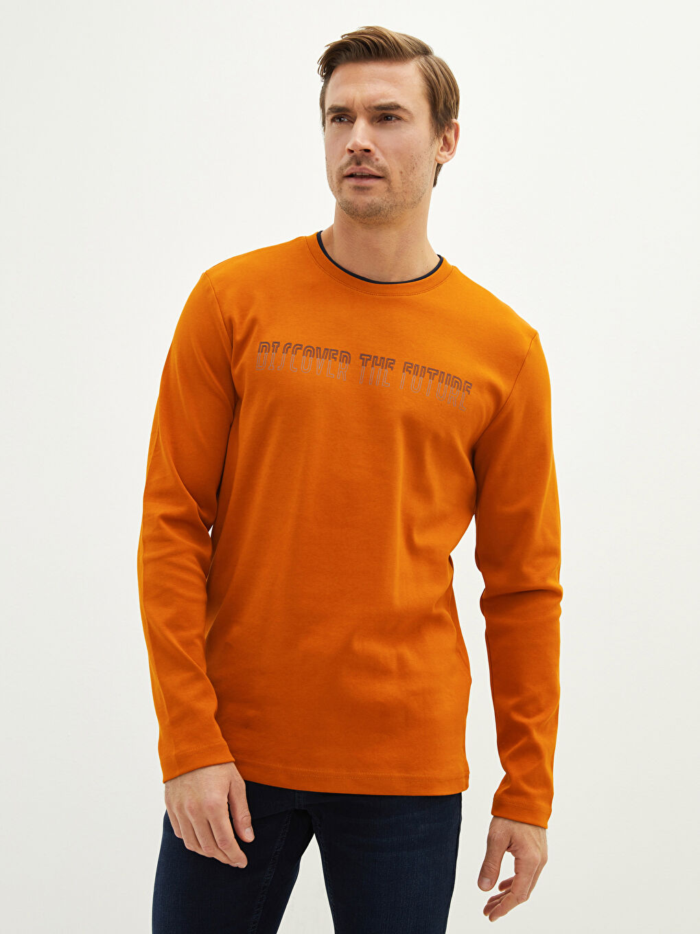 Crew Neck Long Sleeve Printed Men's T-Shirt-1