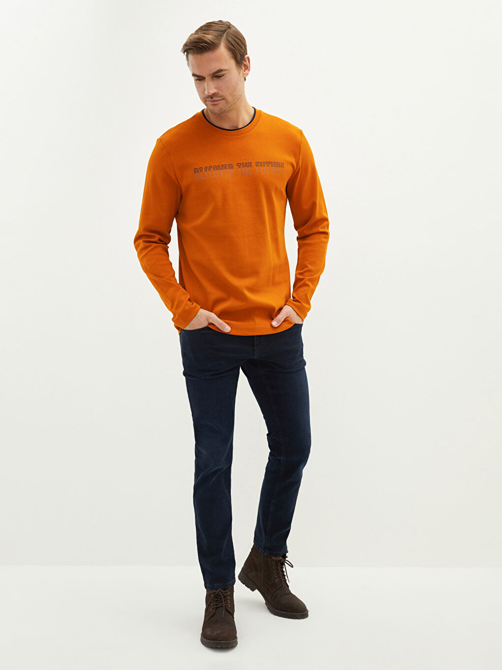 Crew Neck Long Sleeve Printed Men's T-Shirt-2