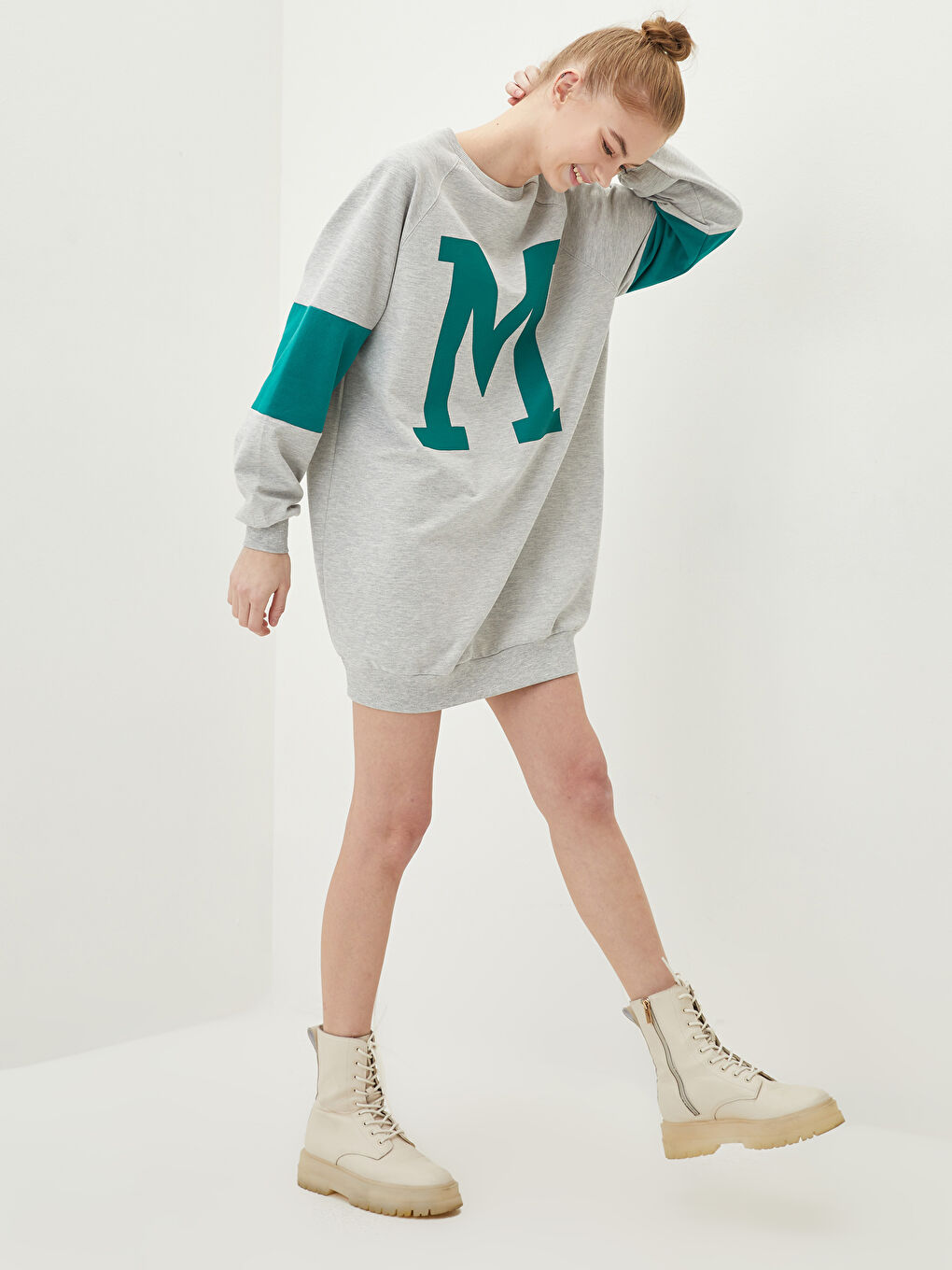 Crew Neck Printed Long Sleeve Women's Dress-1