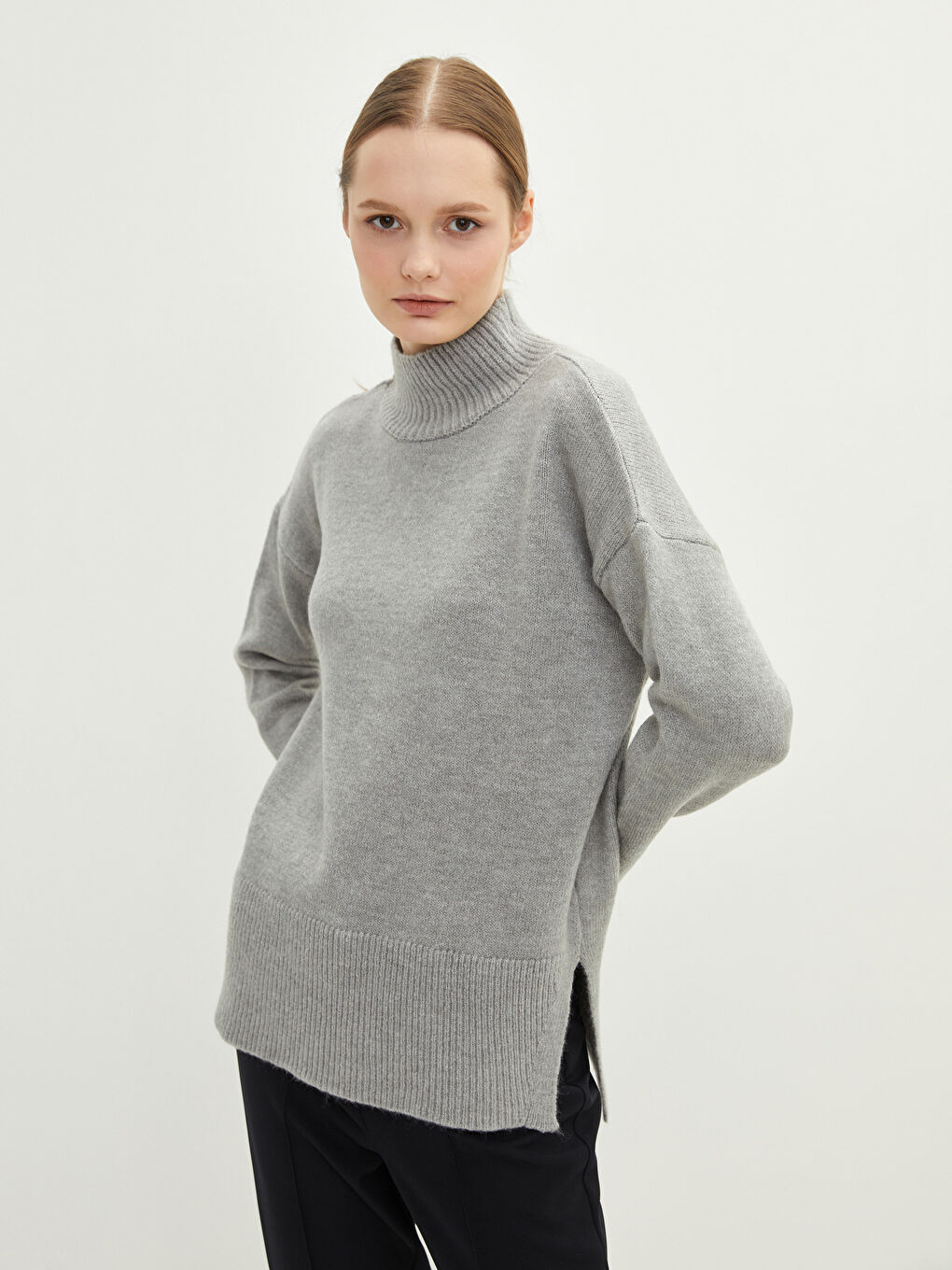 Half Turtleneck Plain Long Sleeve Women's Knitwear Tunic