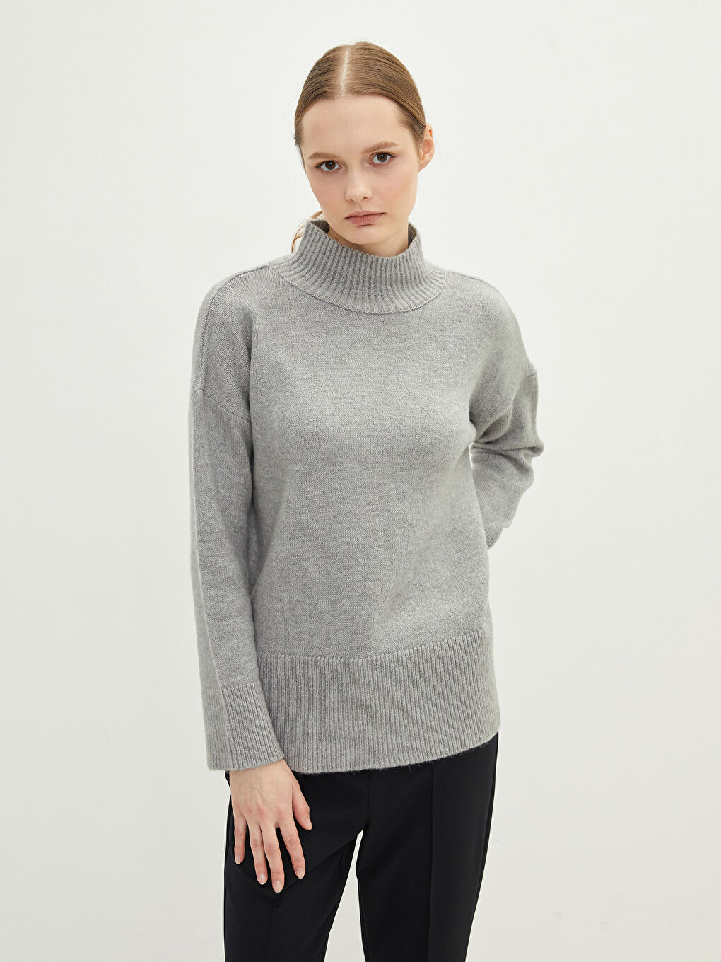 Half Turtleneck Plain Long Sleeve Women's Knitwear Tunic-2