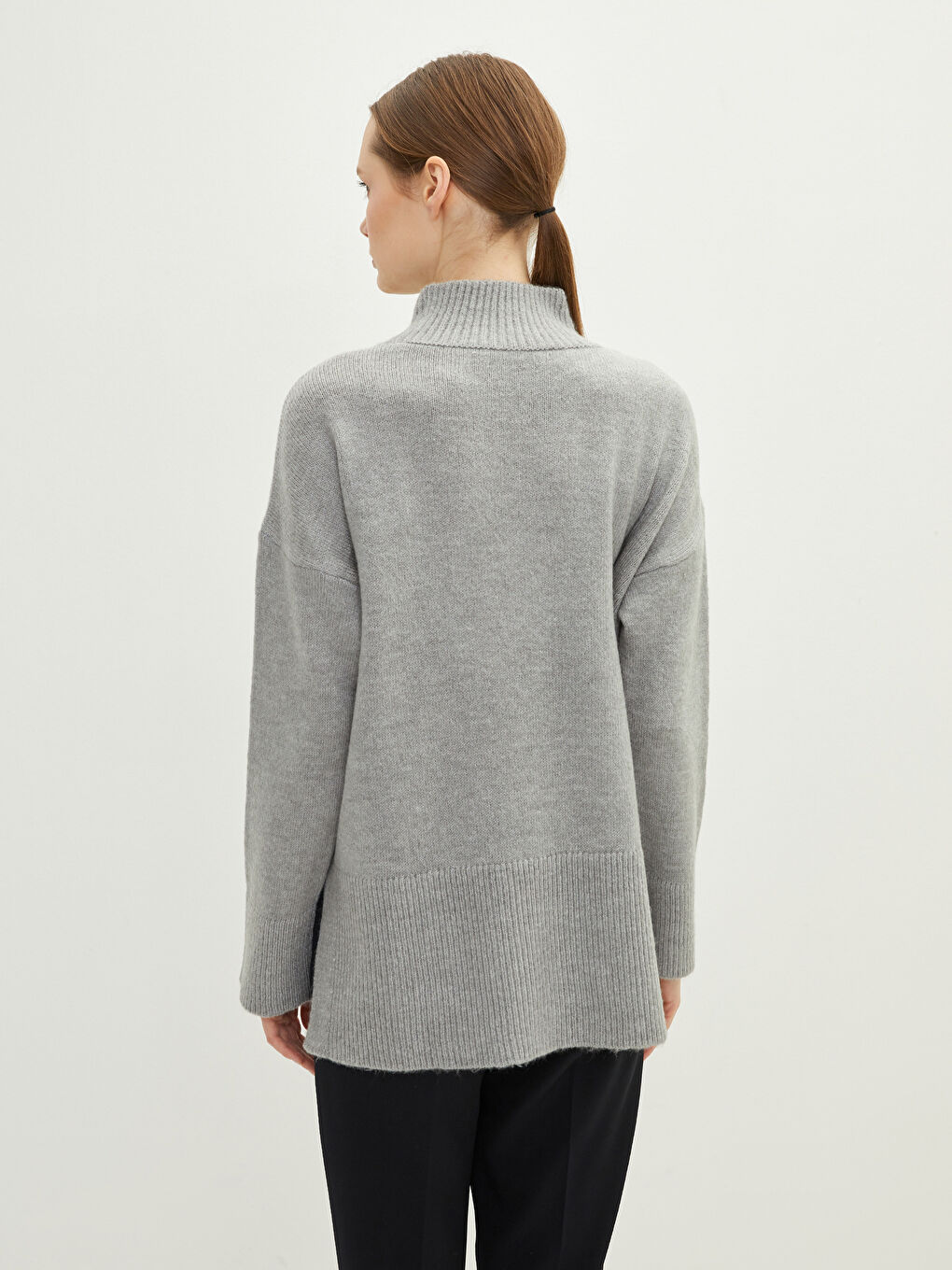 Half Turtleneck Plain Long Sleeve Women's Knitwear Tunic-5