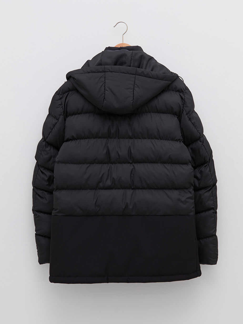 Siyah Standart Kalıp Kapüşonlu Erkek Şişme Mont-6