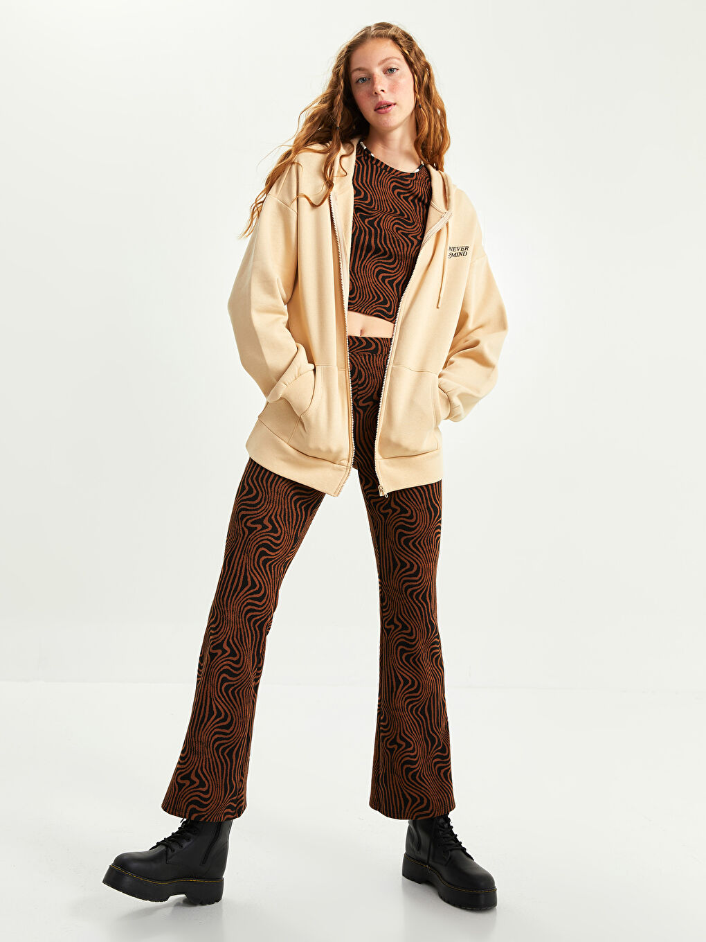 Hooded Text Printed Women's Thick Zippered Sweatshirt-3