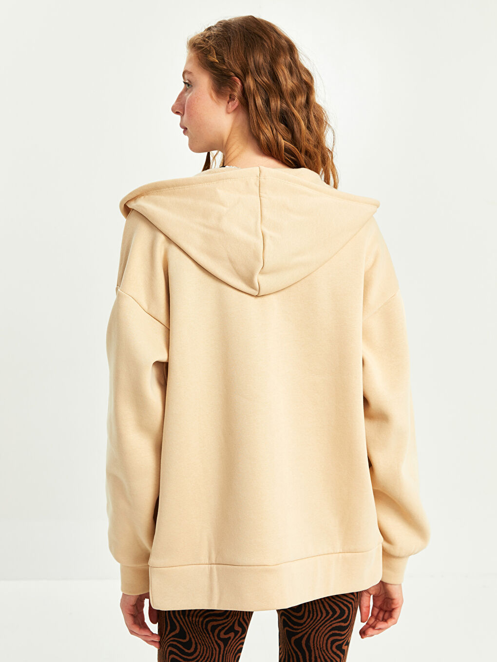 Hooded Text Printed Women's Thick Zippered Sweatshirt-4