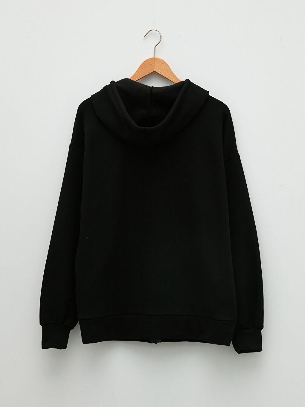 Siyah Kapüşonlu Yazı Baskılı Kadın Kalın Fermuarlı Sweatshirt-6