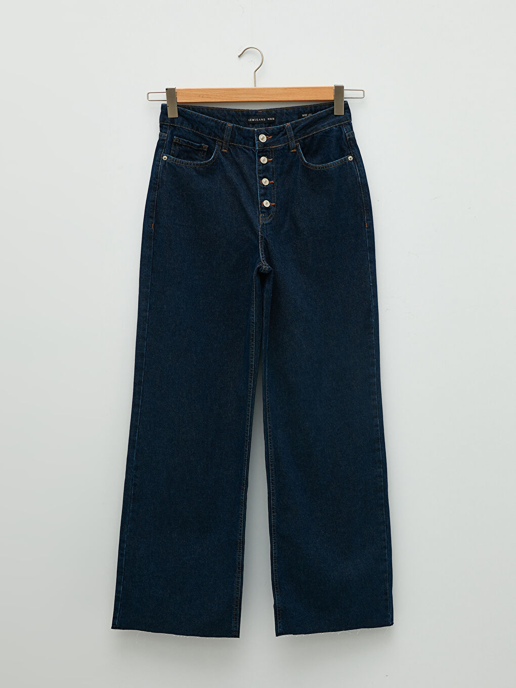 Kadın Yüksek Bel Wideleg Düz Jean Pantolon-5