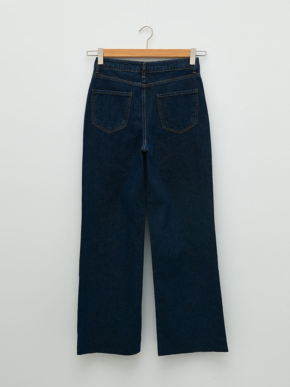 Kadın Yüksek Bel Wideleg Düz Jean Pantolon-6