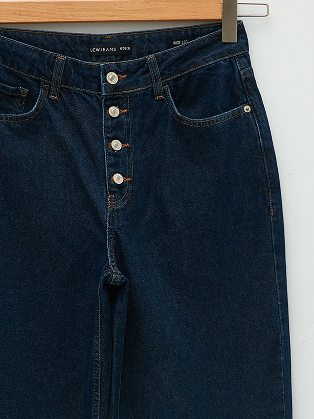 Kadın Yüksek Bel Wideleg Düz Jean Pantolon-7