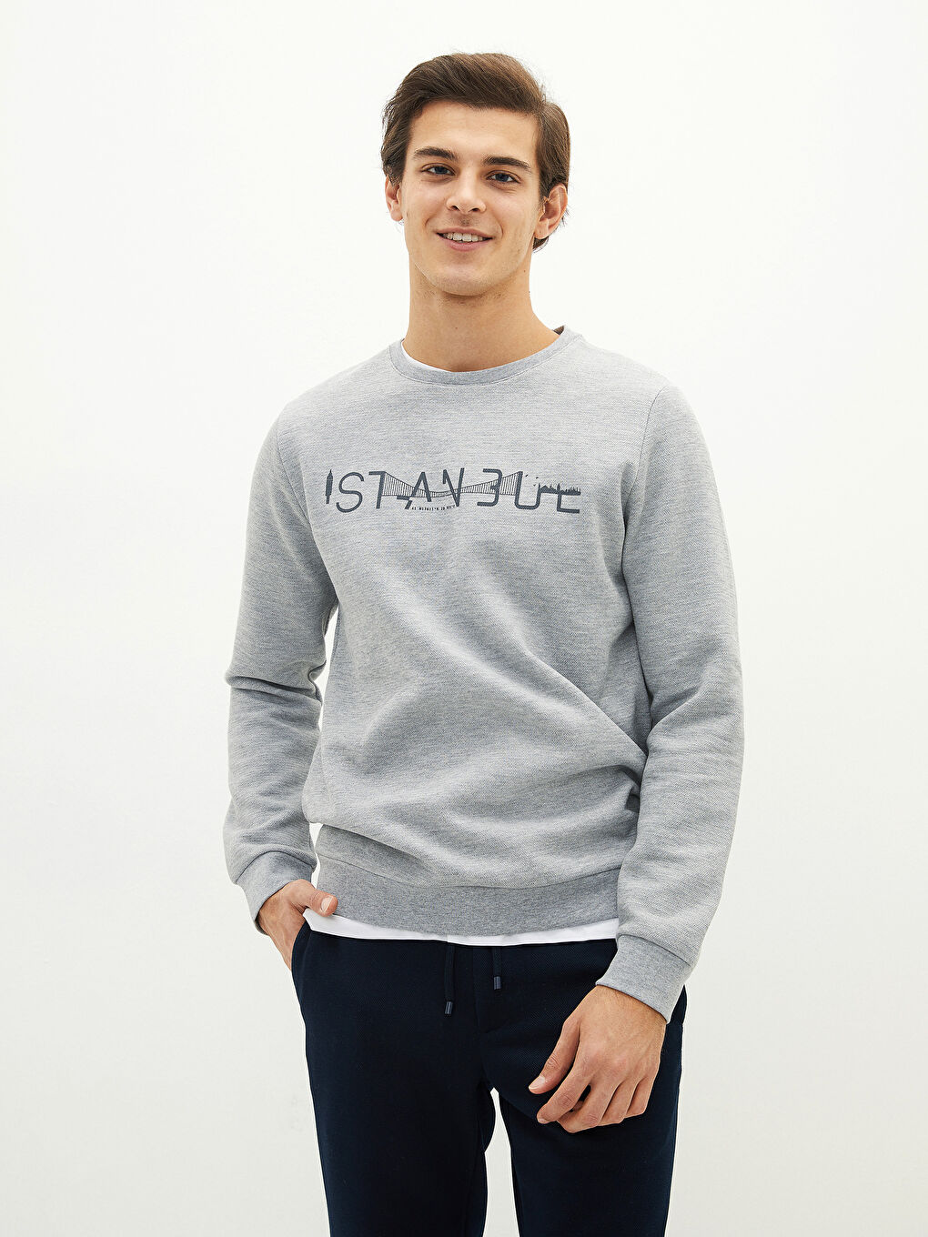 Crew Neck Long Sleeve İstanbul Printed Men's Sweatshirt-1