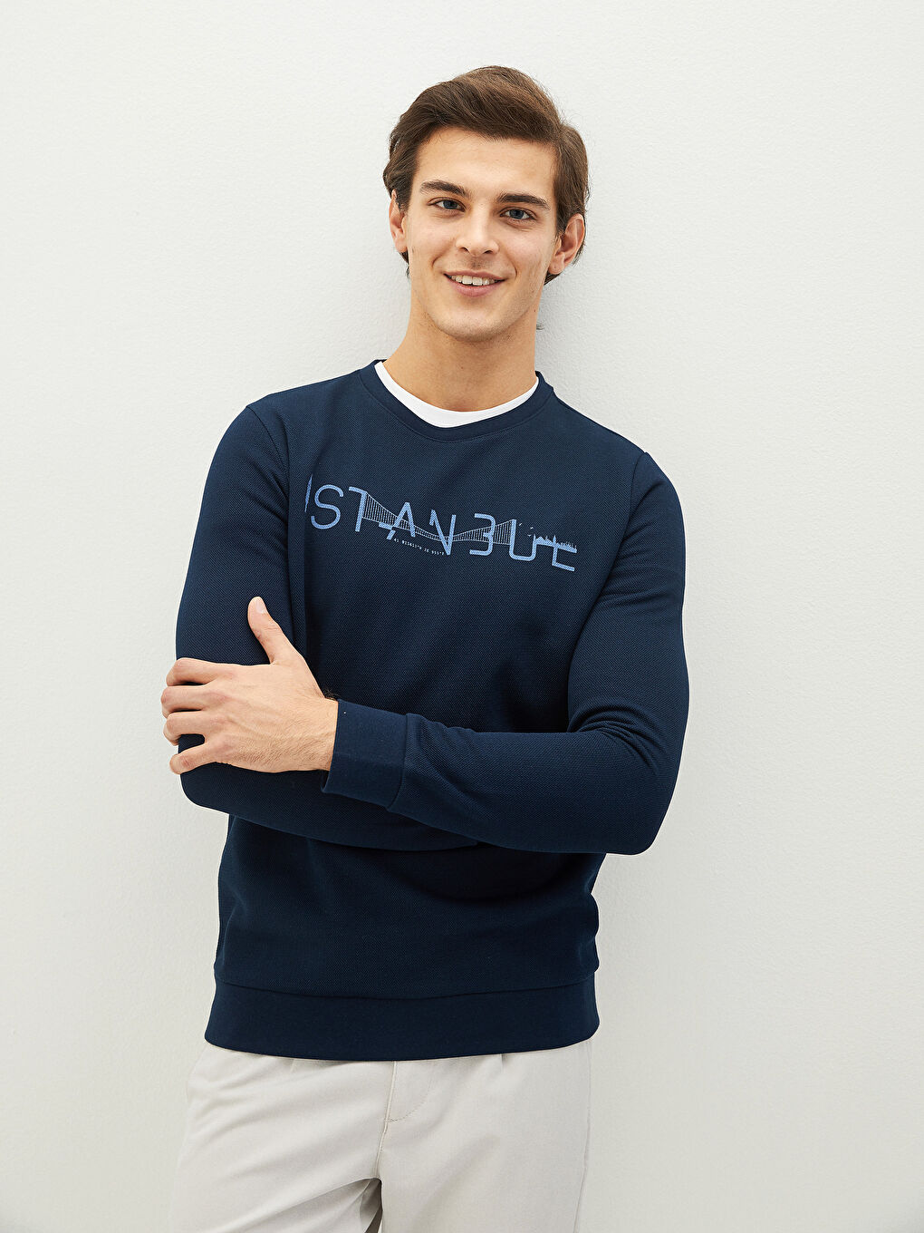 Crew Neck Long Sleeve İstanbul Printed Men's Sweatshirt-1