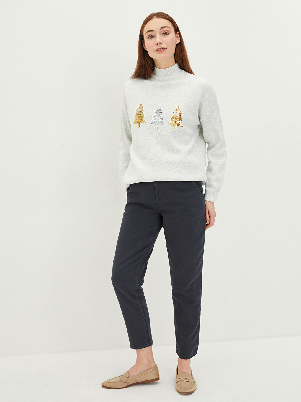 Elastic Waist Straight Comfortable Fit Gabardine Fabric Women's Harem Trousers