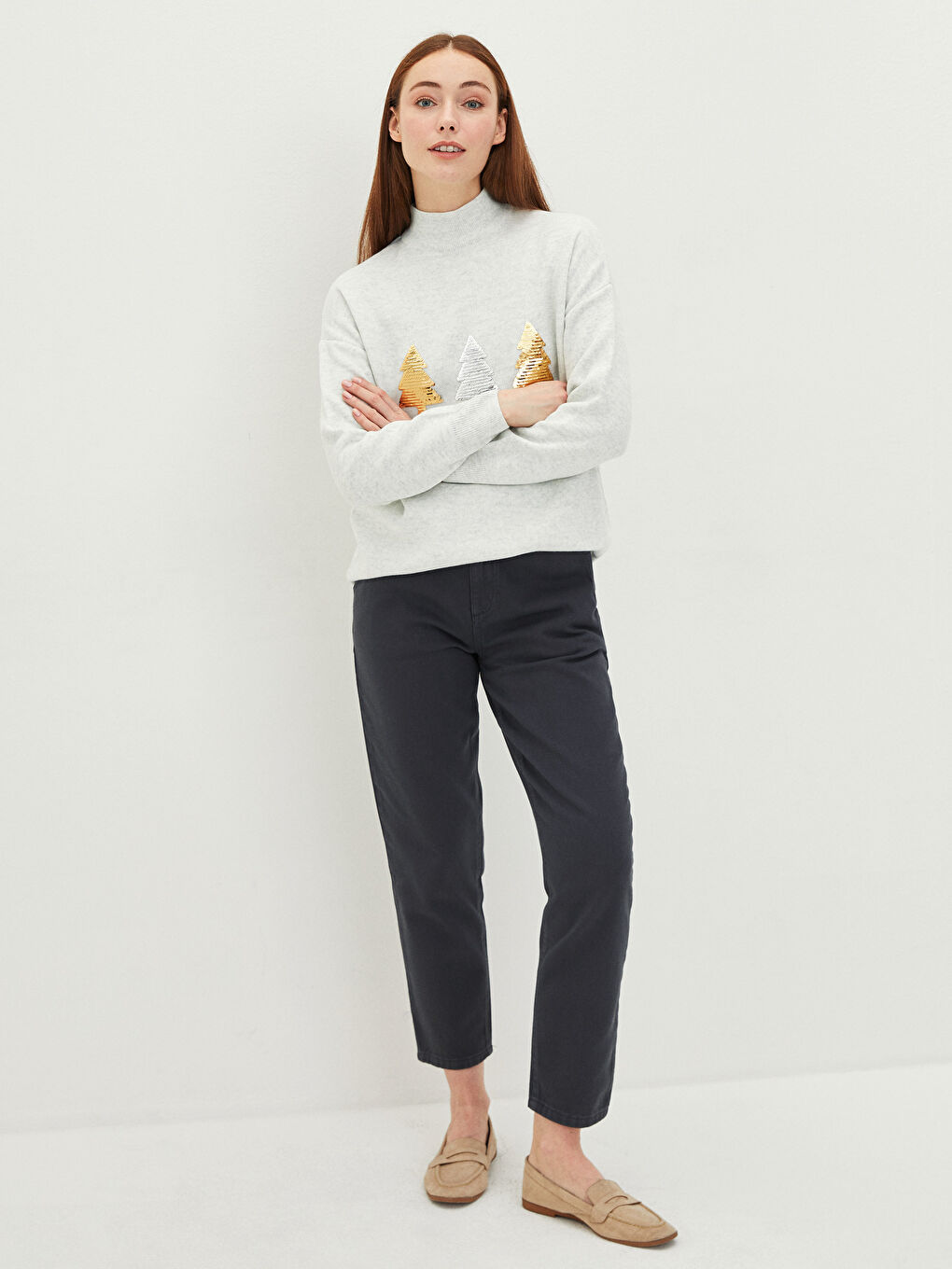 Elastic Waist Straight Comfortable Fit Gabardine Fabric Women's Harem Trousers-1