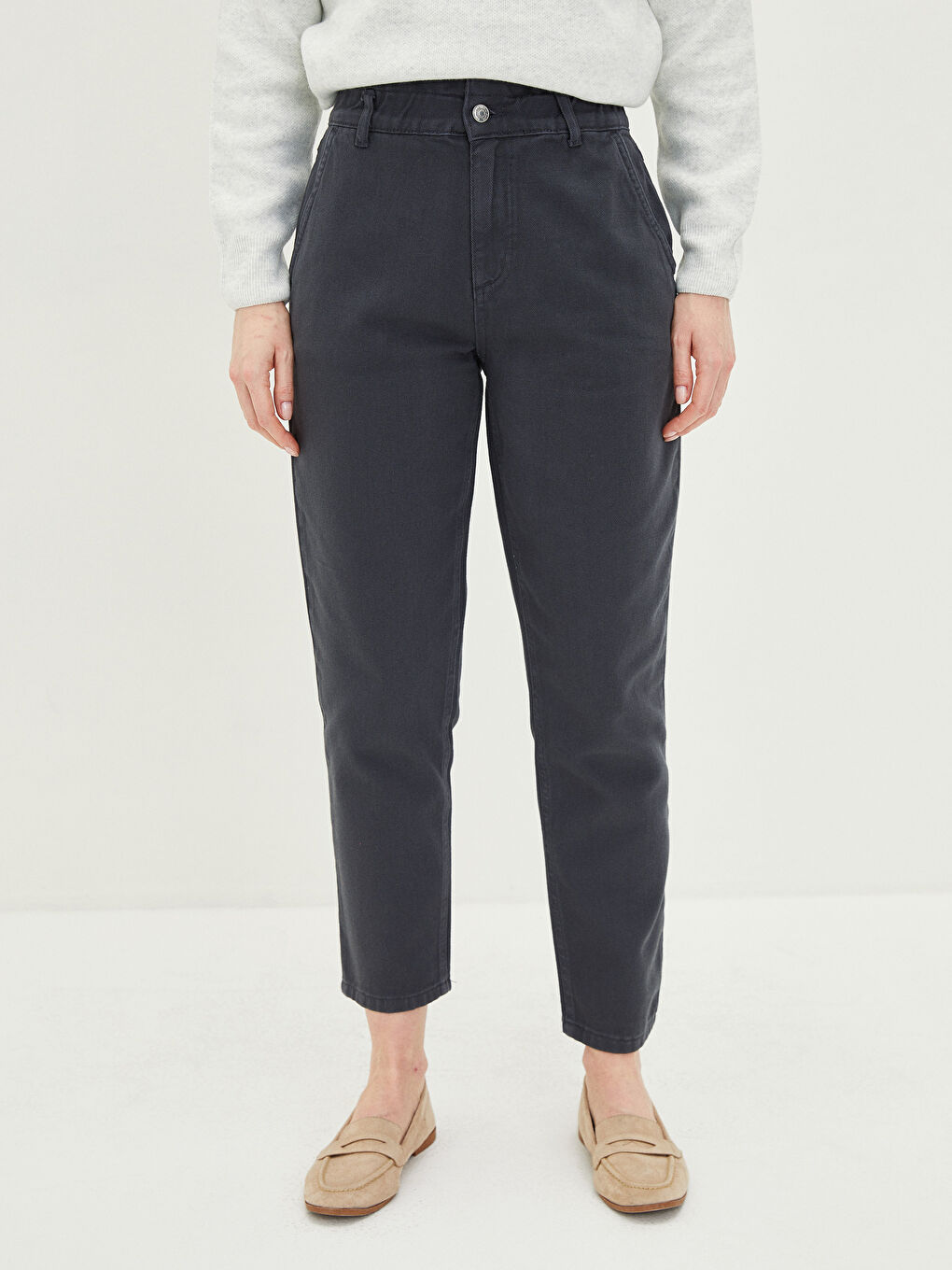 Elastic Waist Straight Comfortable Fit Gabardine Fabric Women's Harem Trousers-2