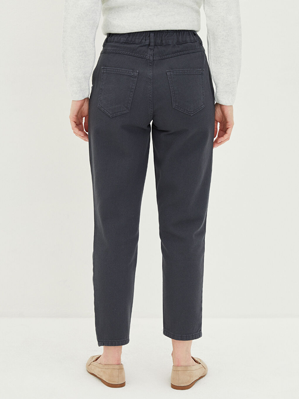 Elastic Waist Straight Comfortable Fit Gabardine Fabric Women's Harem Trousers-3