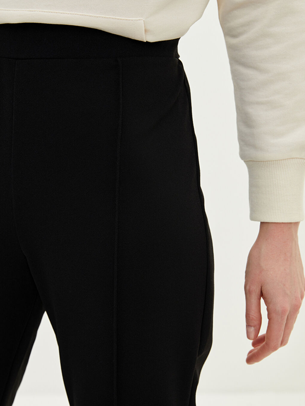 Pantalon Uni à Jambe Large avec Taille Élastiquée pour Femmes-5