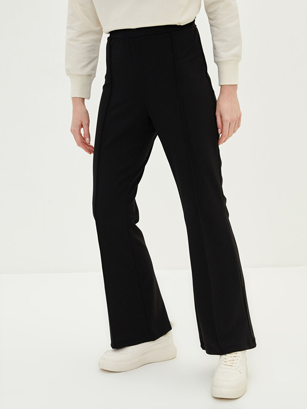 Pantalon Uni à Jambe Large avec Taille Élastiquée pour Femmes-7