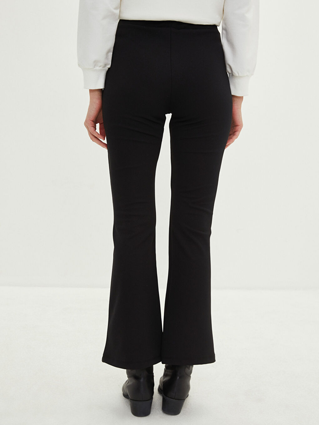 Pantalon Uni à Jambe Large avec Taille Élastiquée pour Femmes-6