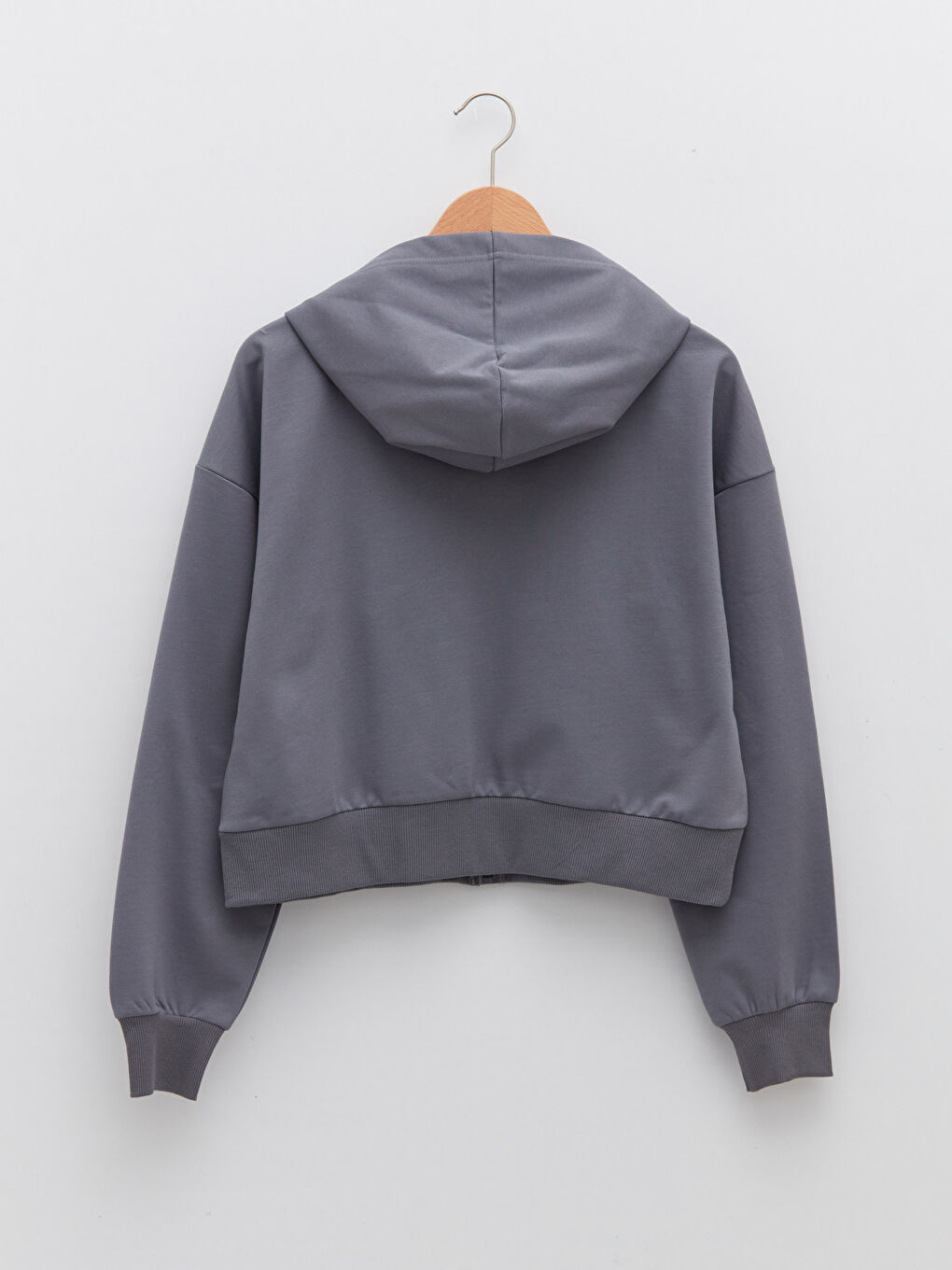 Gri Kapüşonlu Yazı Baskılı Uzun Kollu Kadın Spor Hırka-5