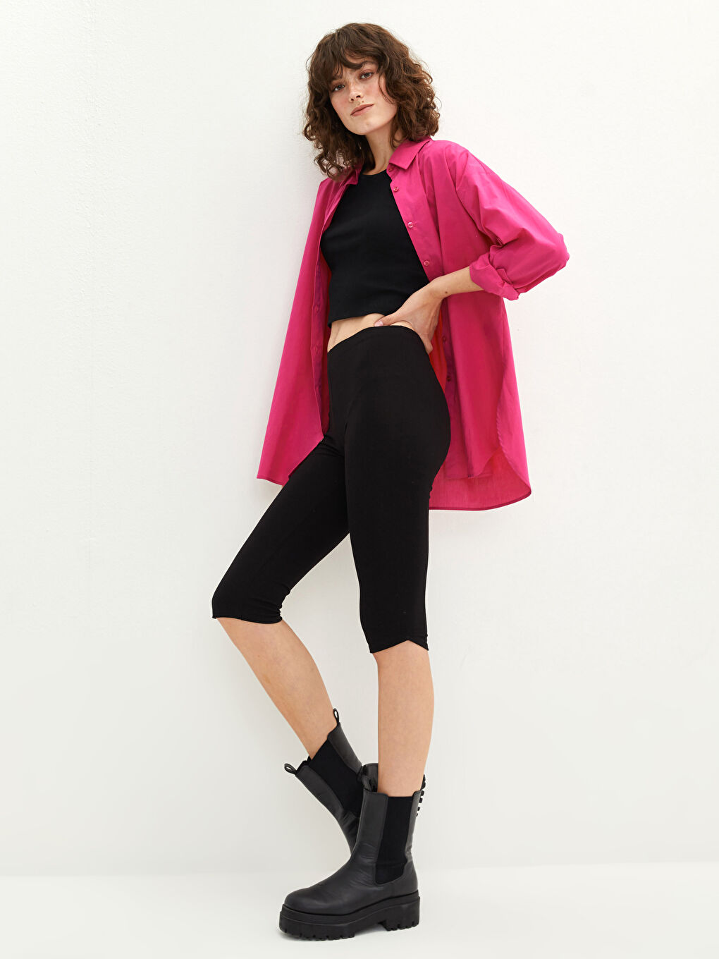 Damen Elastischer Bund Schlichte Kurze Leggings