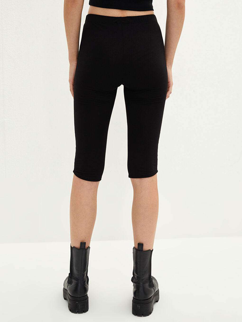 Damen Elastischer Bund Schlichte Kurze Leggings-4