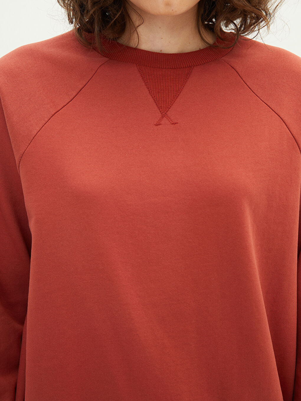 Kahverengi Bisiklet Yaka Düz Uzun Kollu Kadın Sweatshirt-4