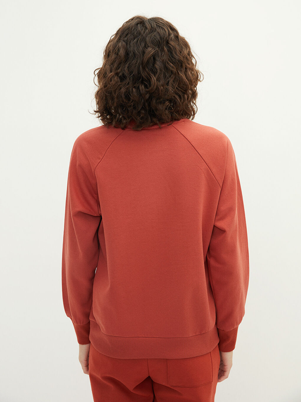 Kahverengi Bisiklet Yaka Düz Uzun Kollu Kadın Sweatshirt-5