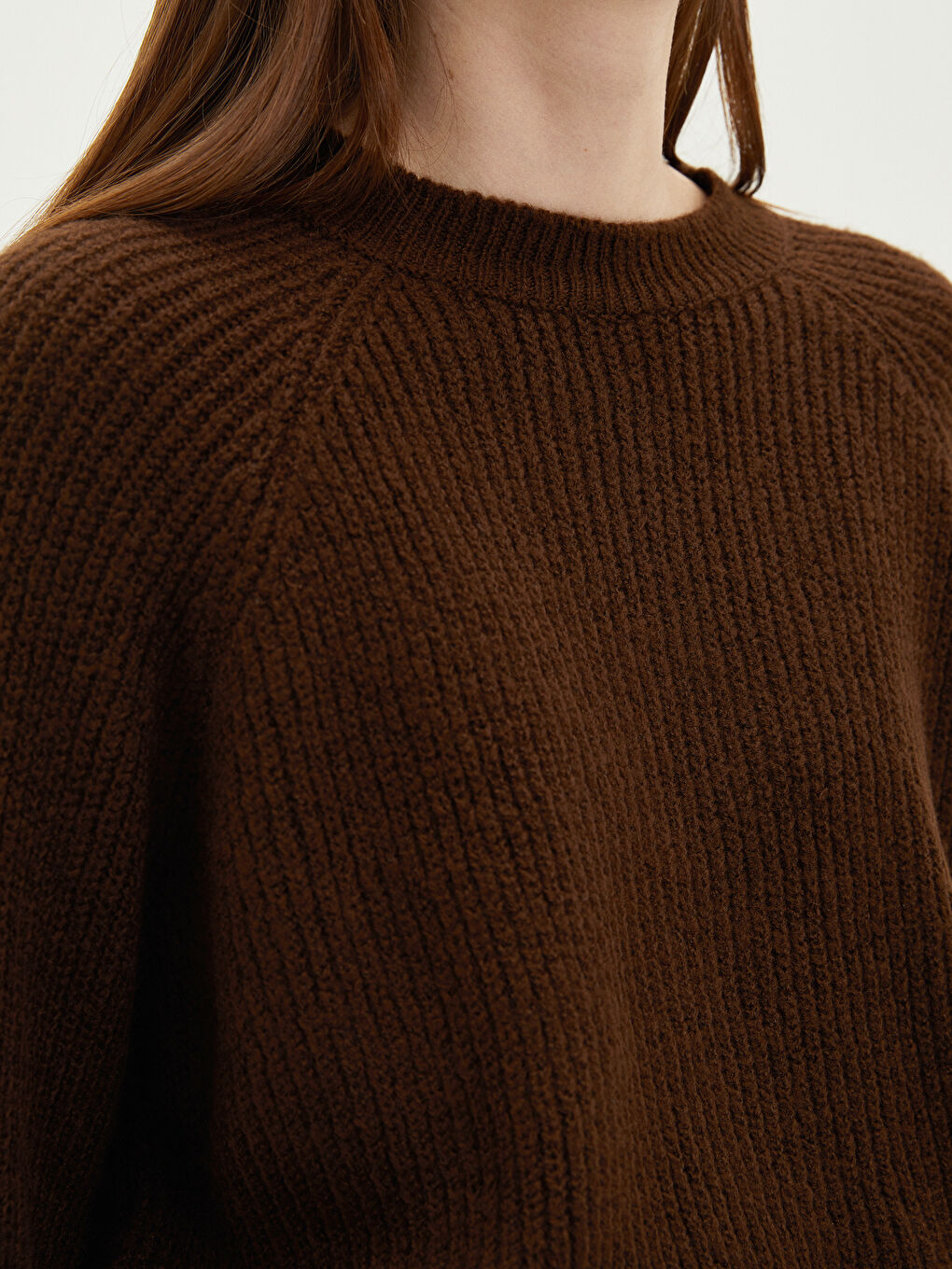 Crew Neck Plain Long Sleeve Women's Knitwear Sweater-3