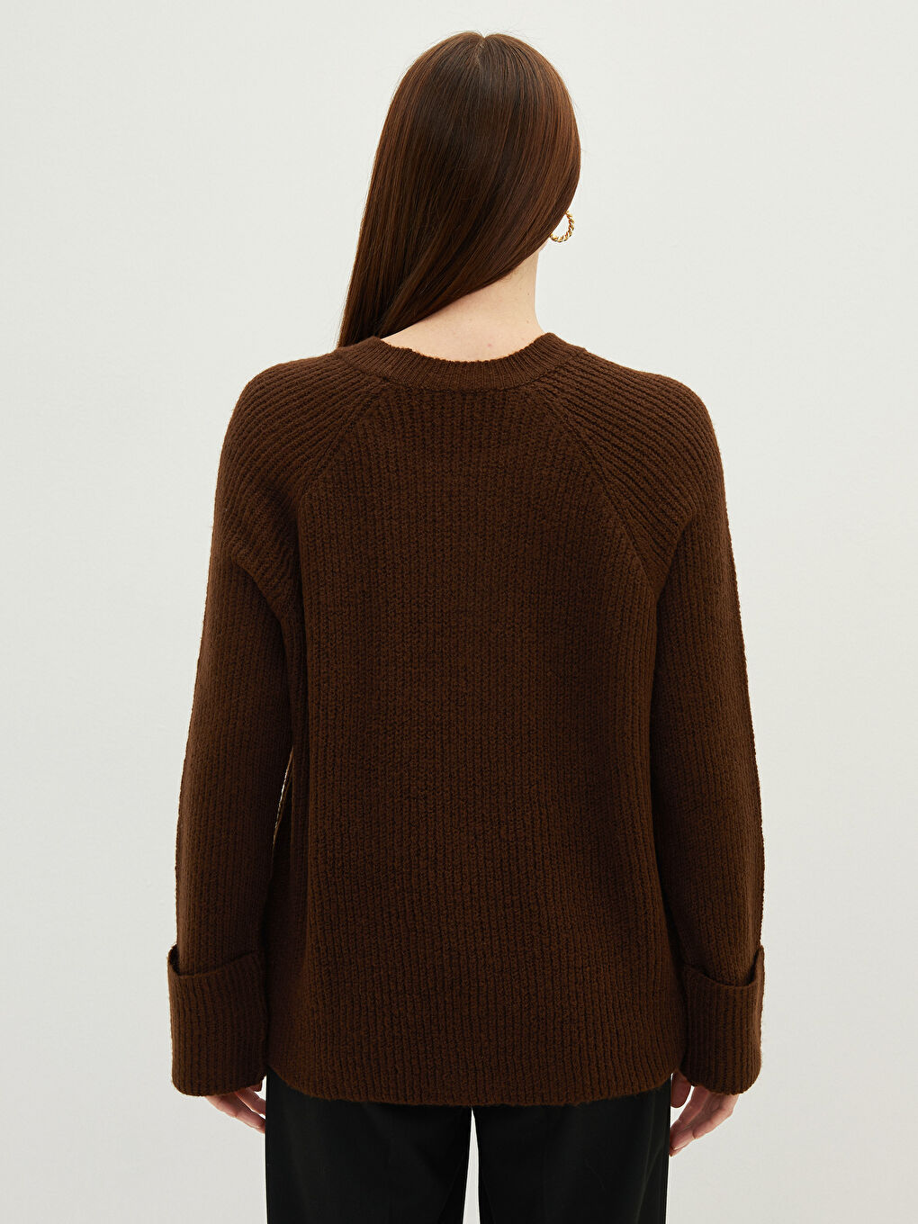 Crew Neck Plain Long Sleeve Women's Knitwear Sweater-4