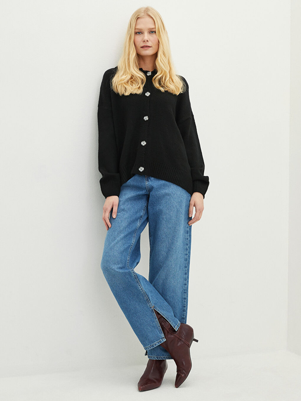 Hooded Plain Long Sleeve Women's Knitwear Cardigan-2