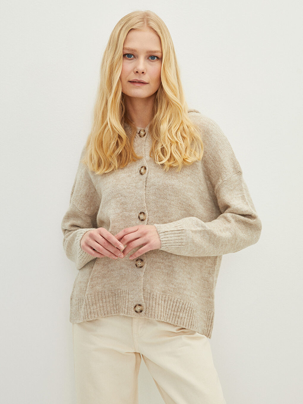 LCWAIKIKI Basic Cardigan für Damen mit Kapuze, langen Ärmeln und schlichtem Muster -W1JI56Z8-DCY