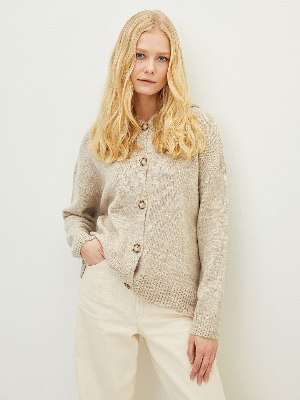LCWAIKIKI Basic Cardigan für Damen mit Kapuze, langen Ärmeln und schlichtem Muster -W1JI56Z8-DCY