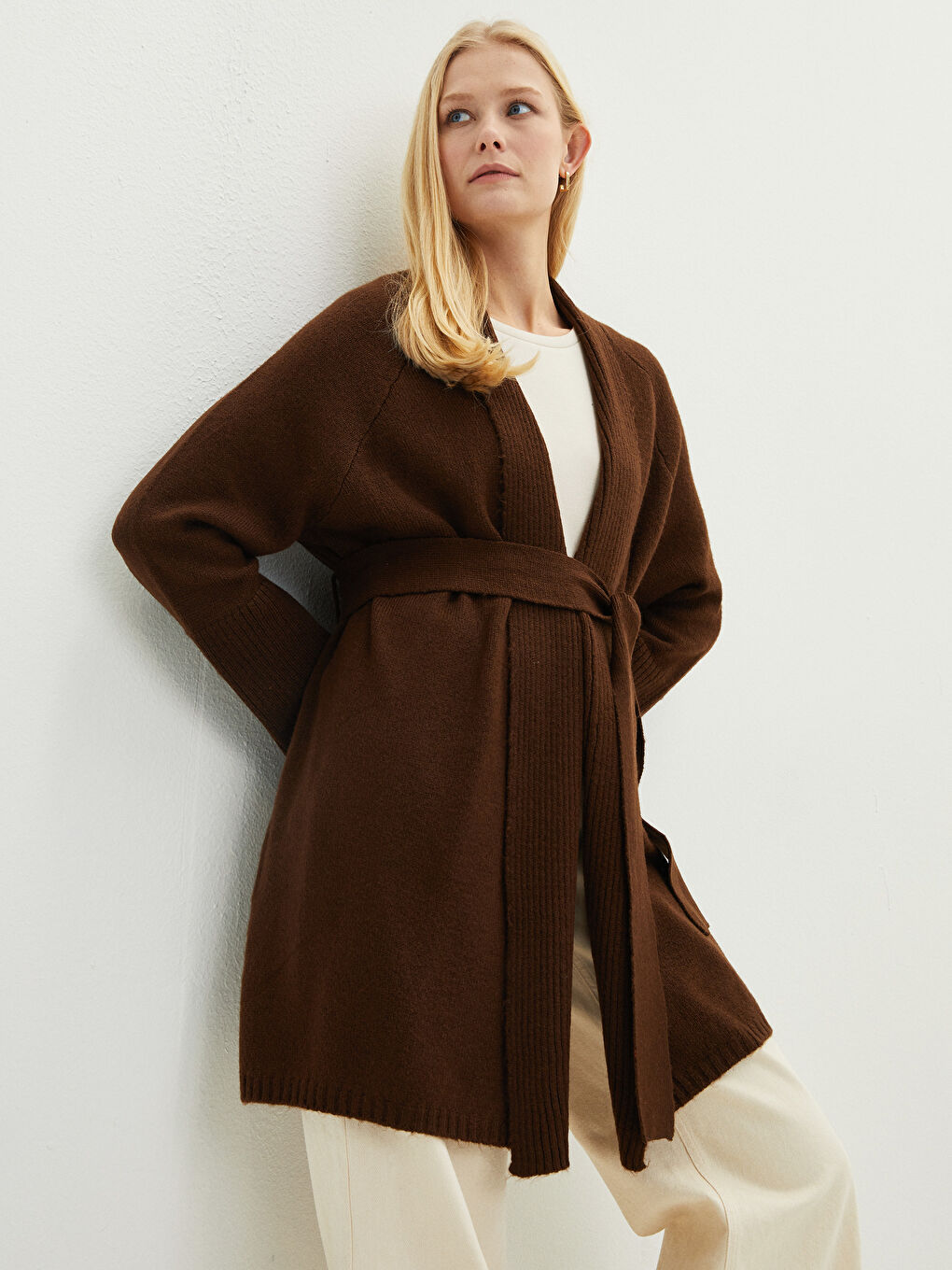 Double Breasted Collar Straight Long Sleeve Women's Knitwear Cardigan