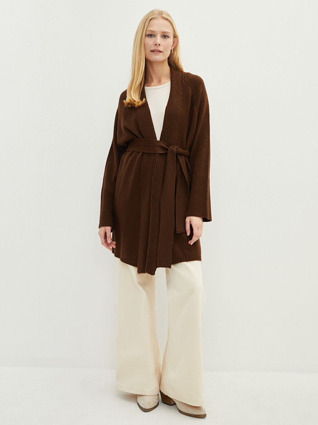 Double Breasted Collar Straight Long Sleeve Women's Knitwear Cardigan-3