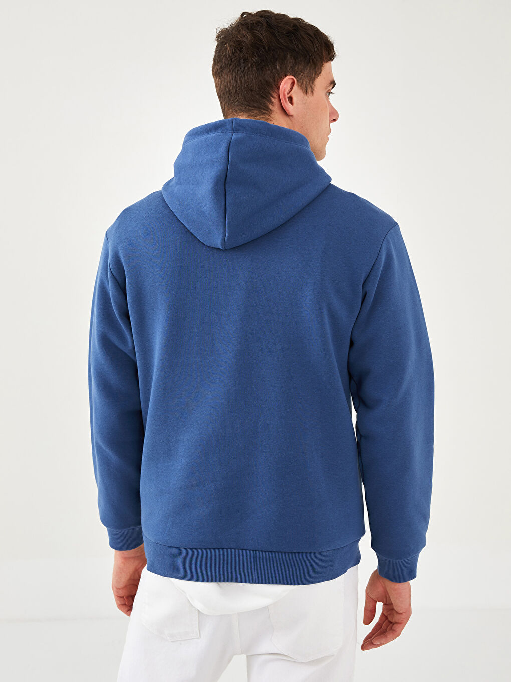 İndigo Uzun Kollu Baskılı Erkek Hoodie-4