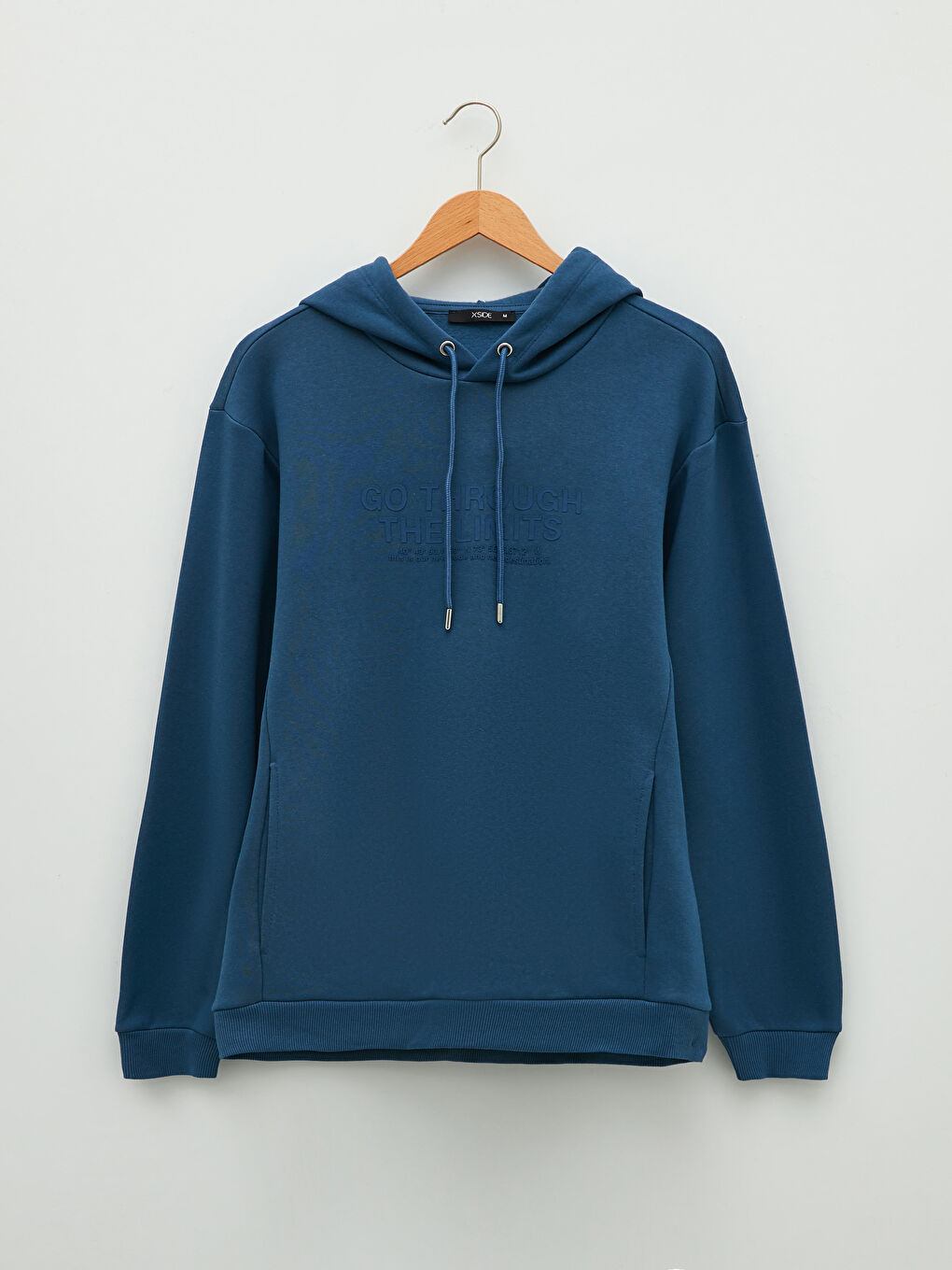 İndigo Uzun Kollu Baskılı Erkek Hoodie-5