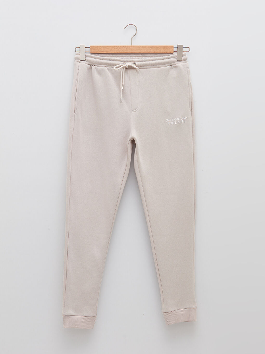 Bej Standart Kalıp Erkek Kalın Jogger Eşofman Altı-5