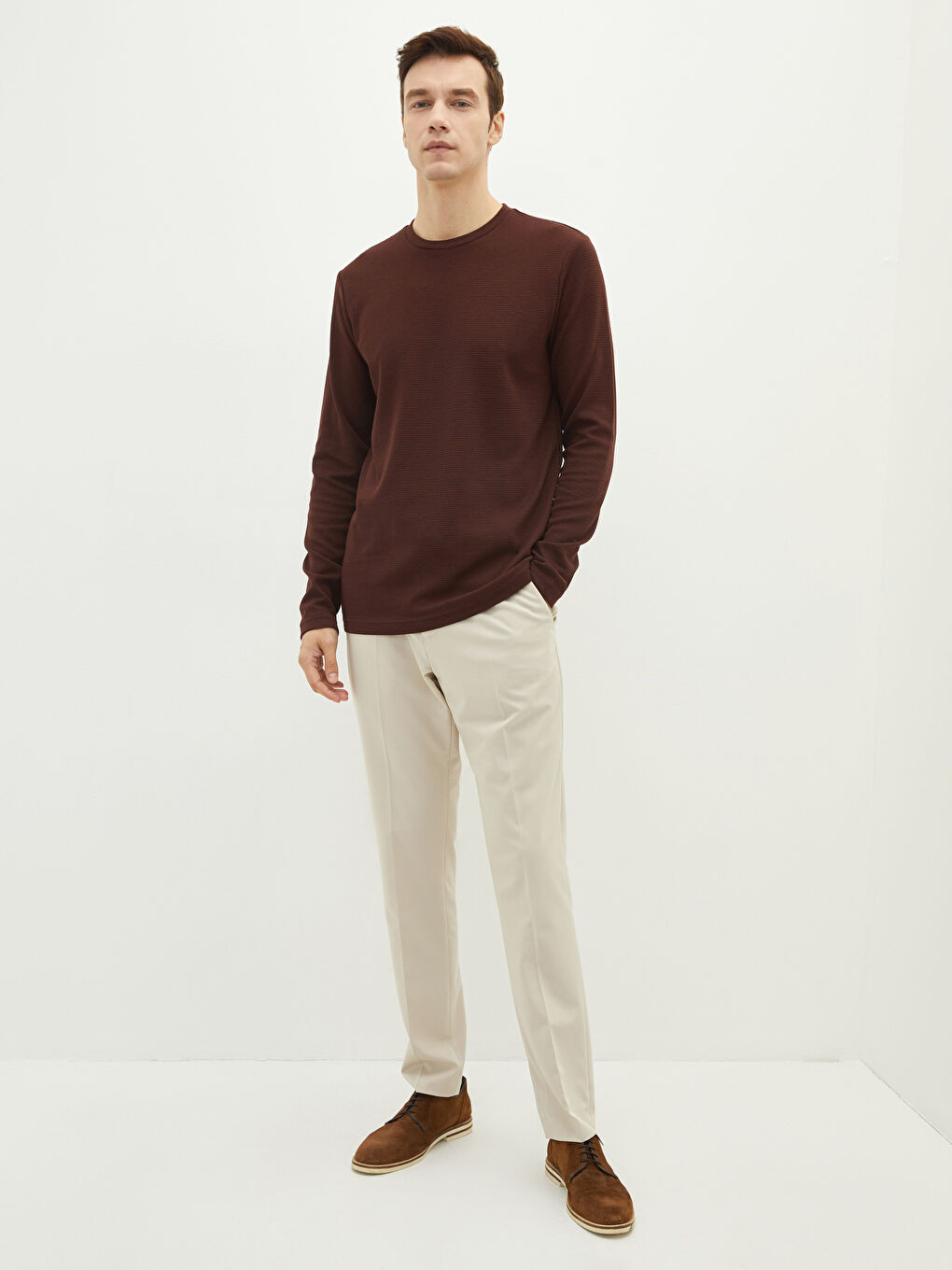 Kahverengi Bisiklet Yaka Uzun Kollu Erkek Tişört-2