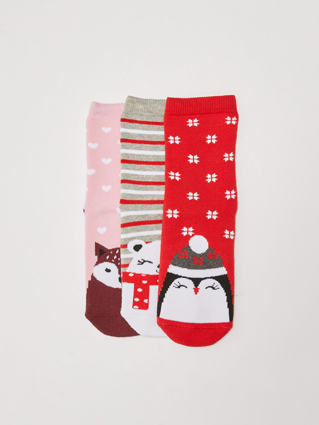 Kırmızı Desenli Kız Çocuk Soket Çorap 3'lü