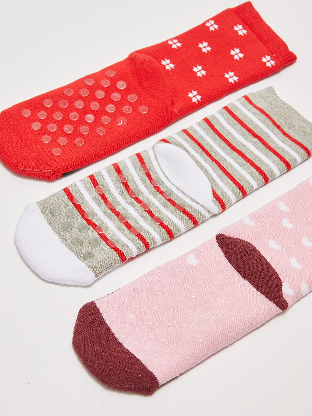 Kırmızı Desenli Kız Çocuk Soket Çorap 3'lü-1